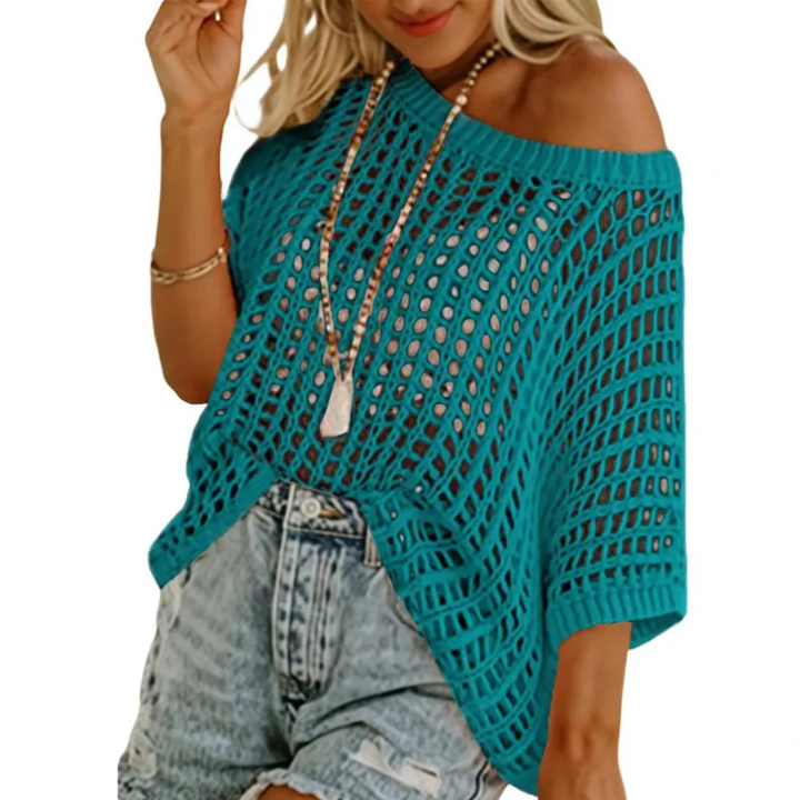DESIREE - Lightweight Scoop Neck Beach Knit Pullover