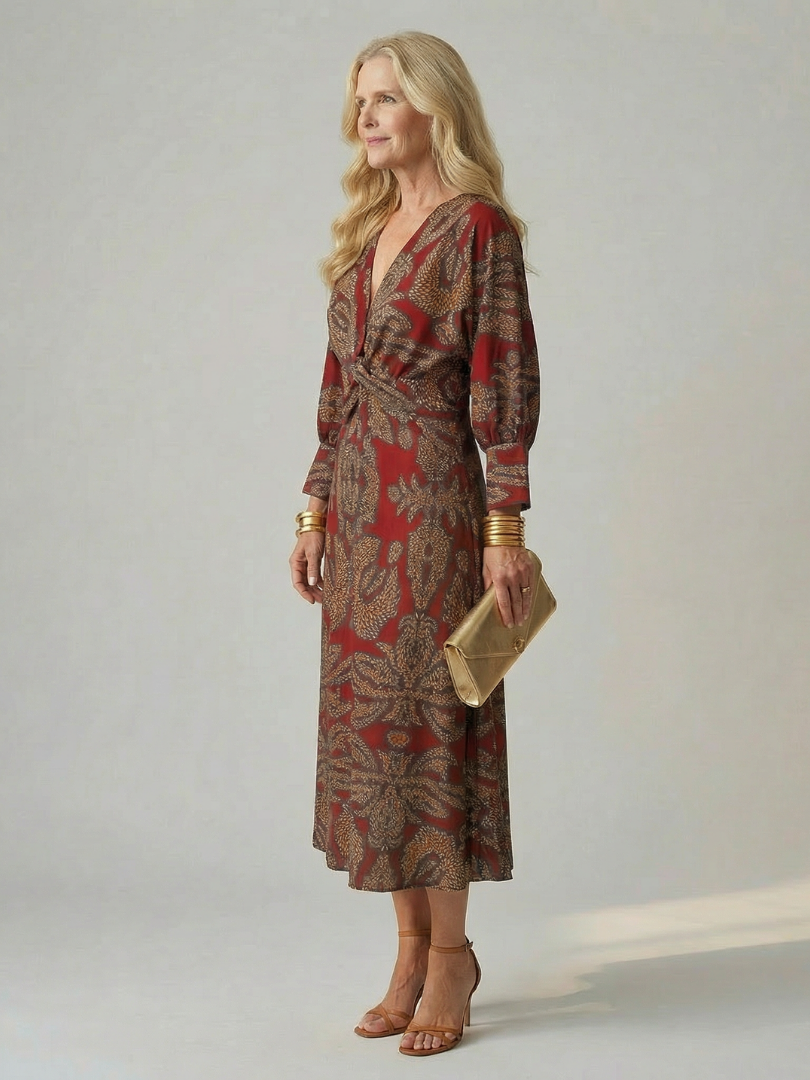 FAITH - Women's elegant printed wrap midi dress