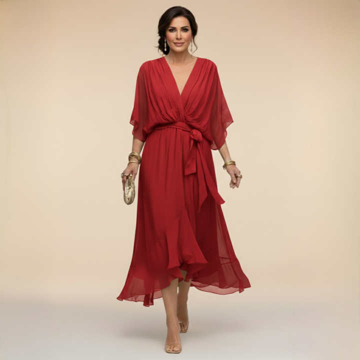 MILADY - CHIFFON DRESS WITH V-NECK
