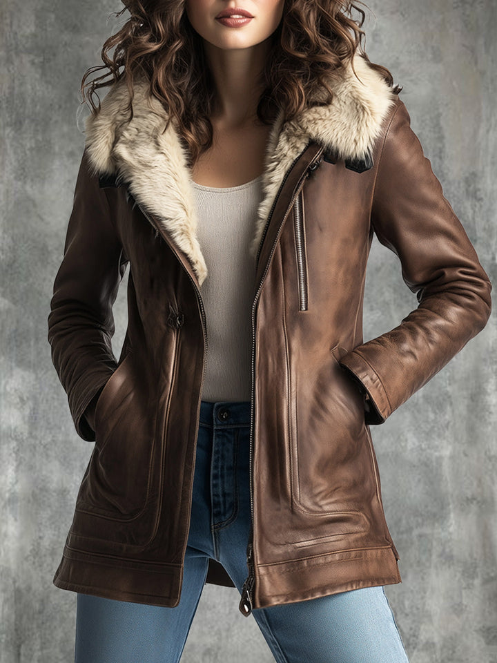 RUBY - Vintage Faux Leather Wool Coat