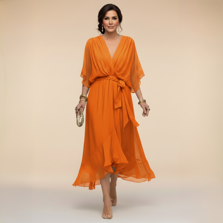 MILADY - CHIFFON DRESS WITH V-NECK
