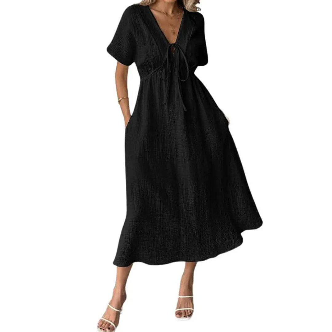 SOLENE – Relaxed V-Neck Maxi Dress