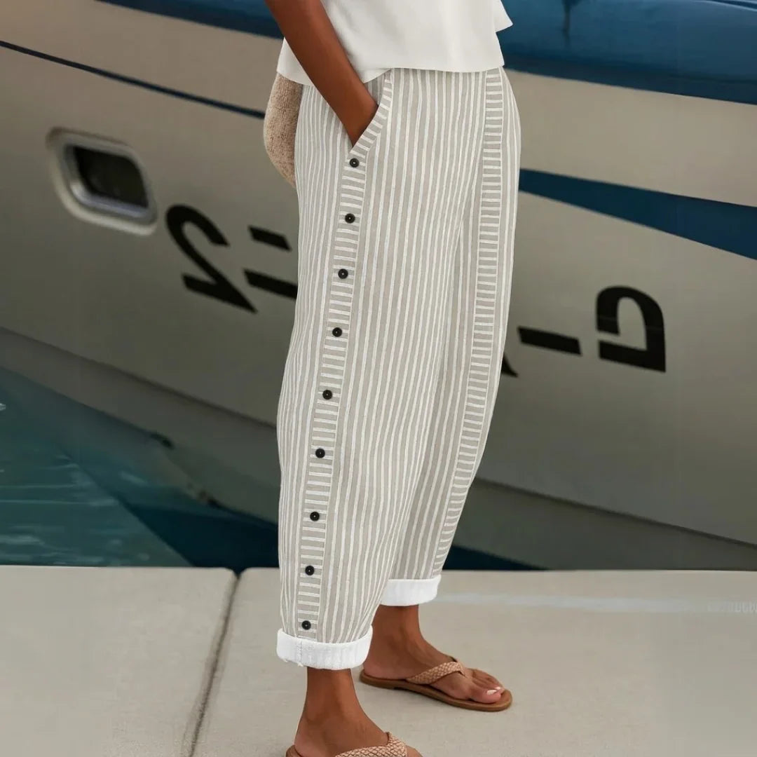 LORA - Stylish Striped Button Pants