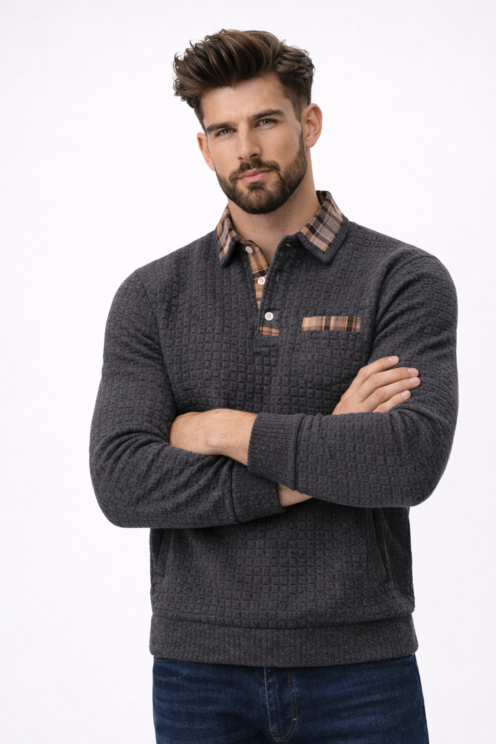 ALOISIO - Men’s extured Knit Long Sleeve Sweater