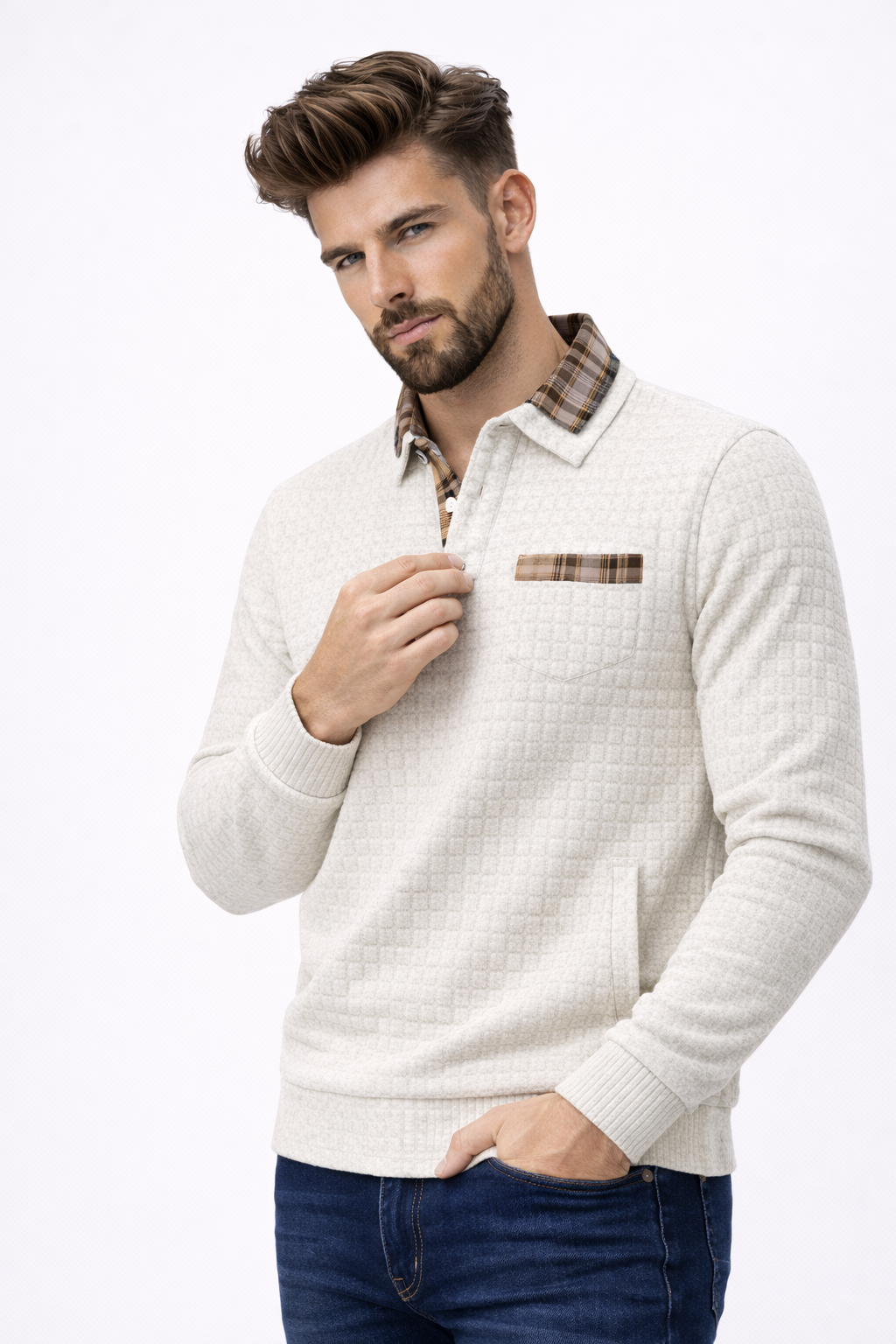 ALOISIO - Men’s extured Knit Long Sleeve Sweater