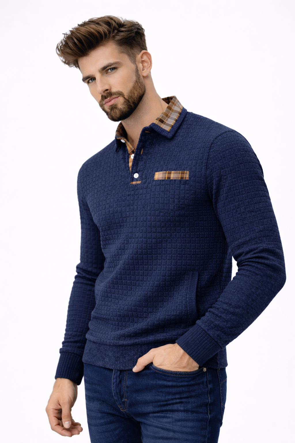 ALOISIO - Men’s extured Knit Long Sleeve Sweater