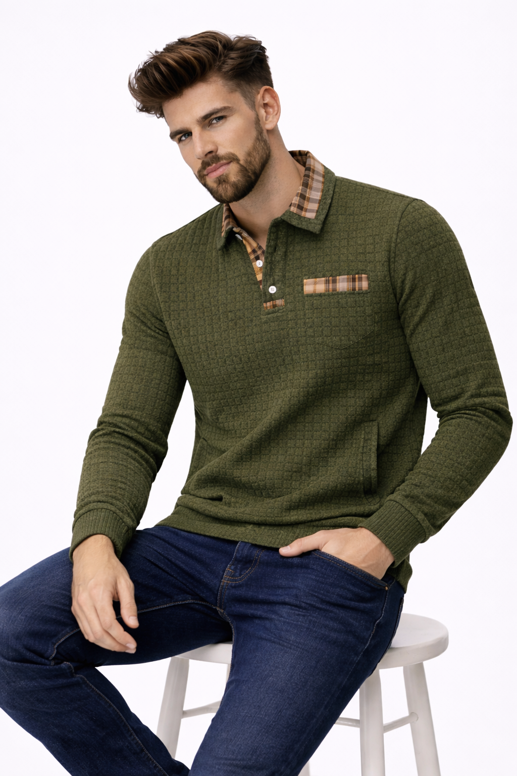 ALOISIO - Men’s extured Knit Long Sleeve Sweater