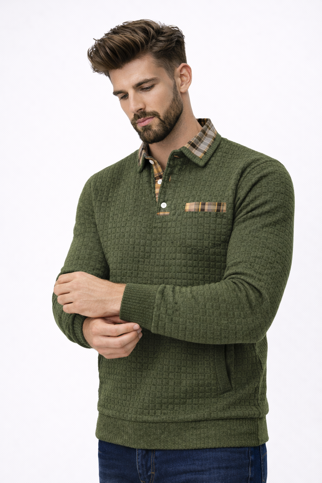 ALOISIO - Men’s extured Knit Long Sleeve Sweater