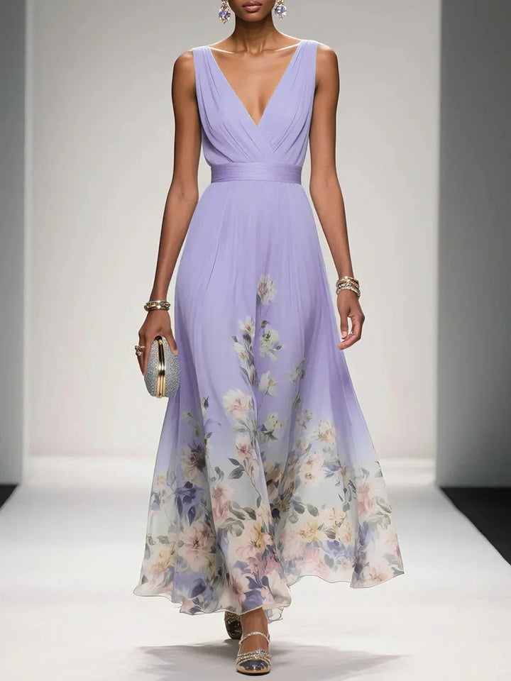 Rosa - Floral Chiffon V-Neck Maxi Dress