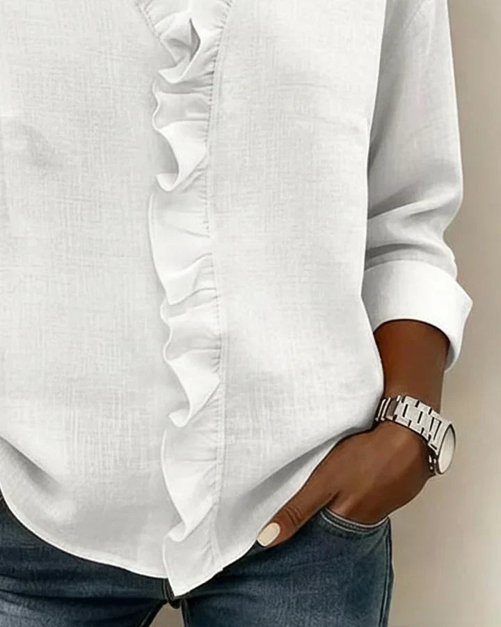 CAROLE - Ruffled V-Neck Long Sleeve Blouse
