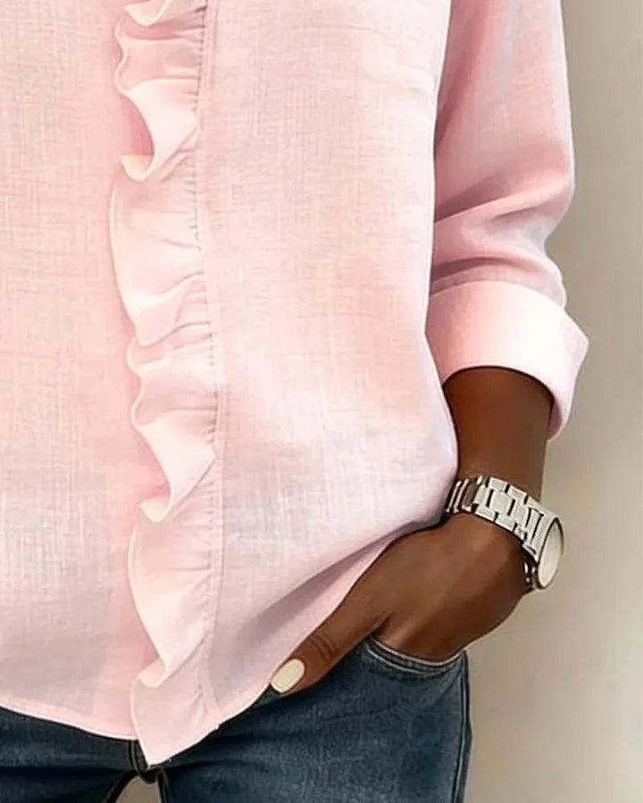 CAROLE - Ruffled V-Neck Long Sleeve Blouse