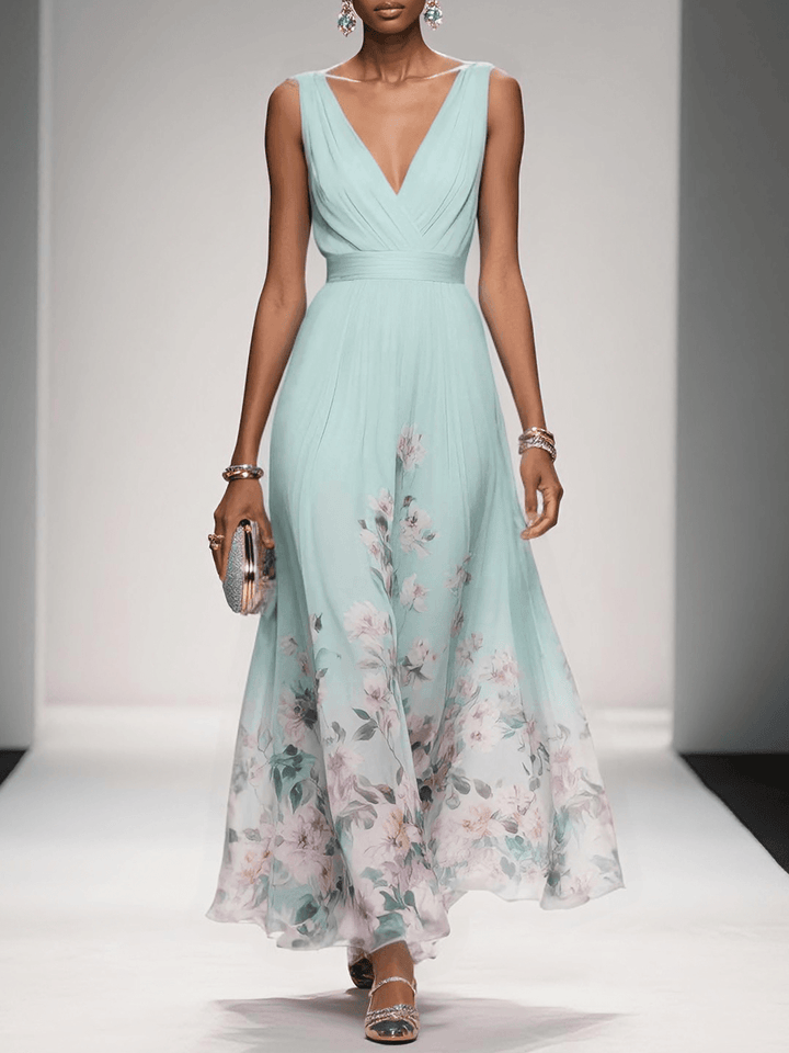 Rosa - Floral Chiffon V-Neck Maxi Dress