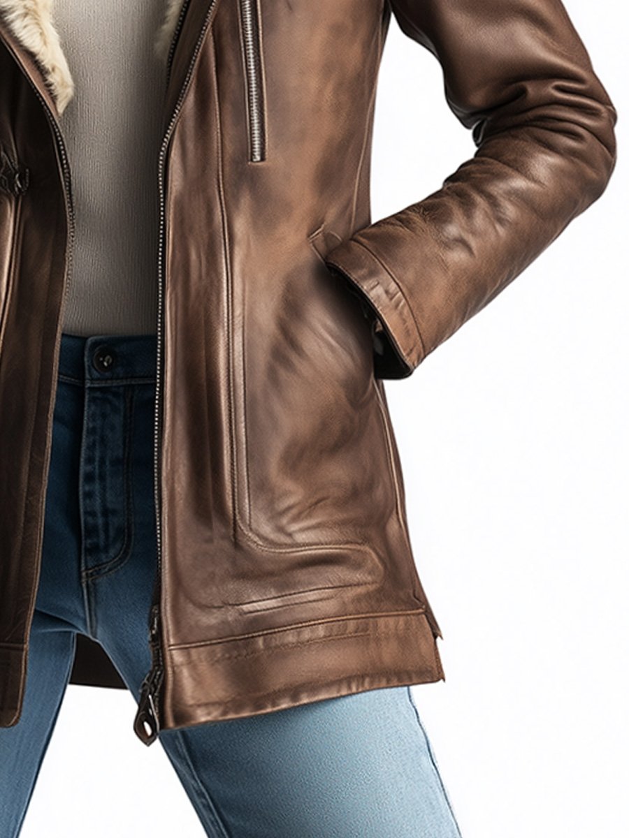 RUBY - Vintage Faux Leather Wool Coat