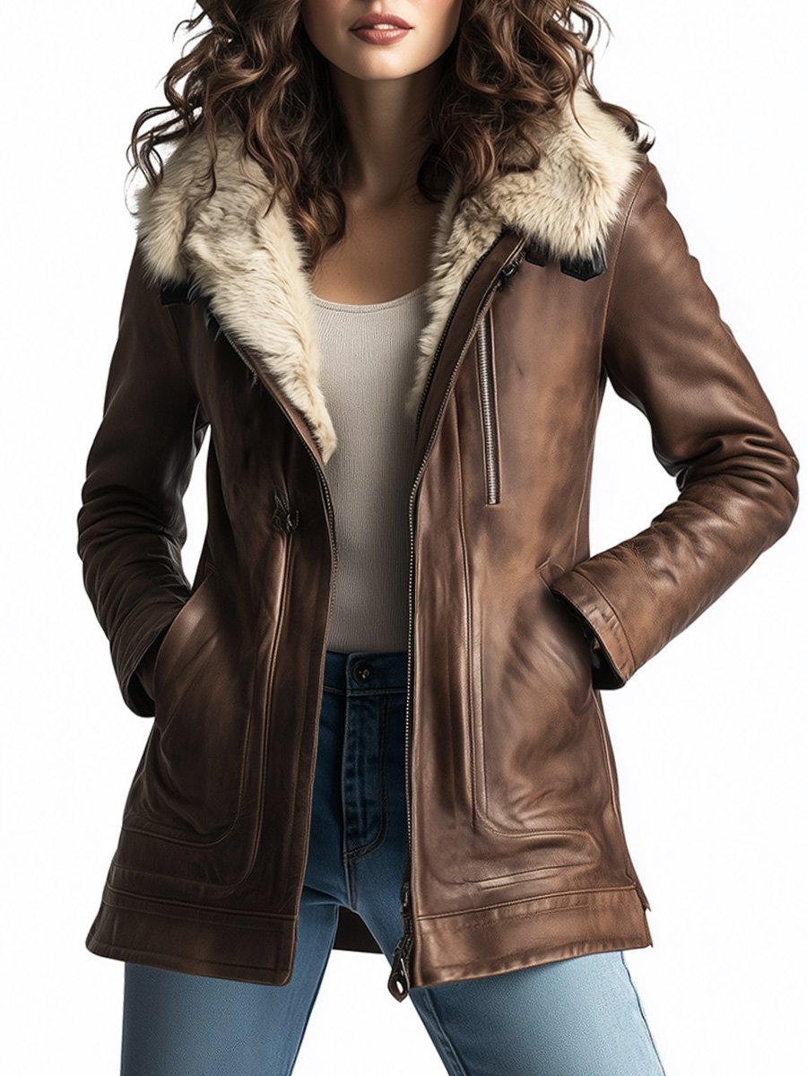 RUBY - Vintage Faux Leather Wool Coat