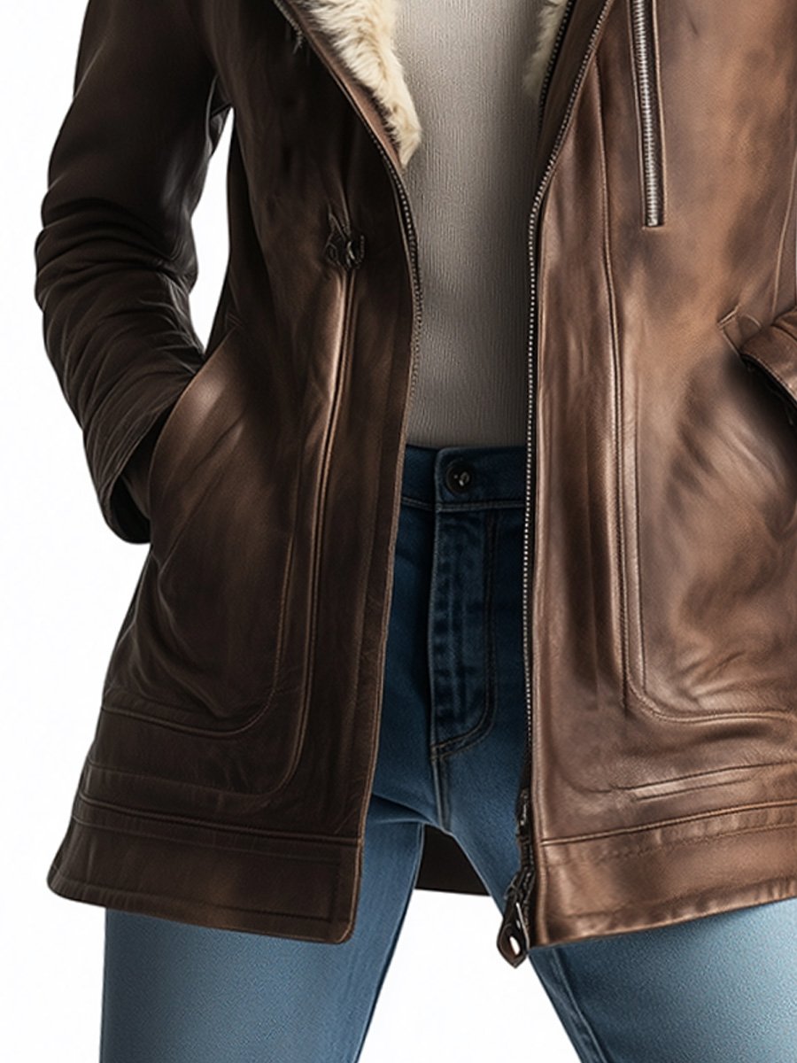 RUBY - Vintage Faux Leather Wool Coat