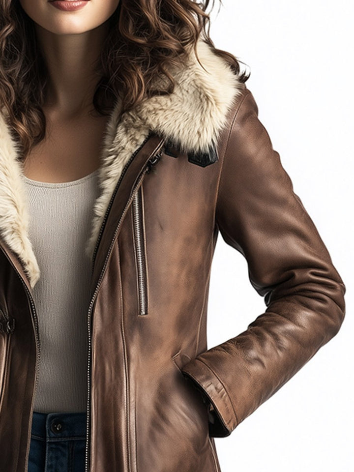 RUBY - Vintage Faux Leather Wool Coat