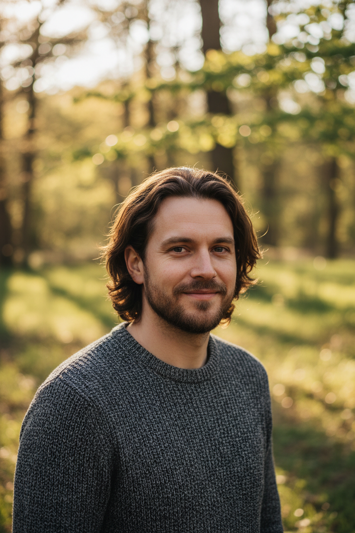 Realistic man portrait outdoors