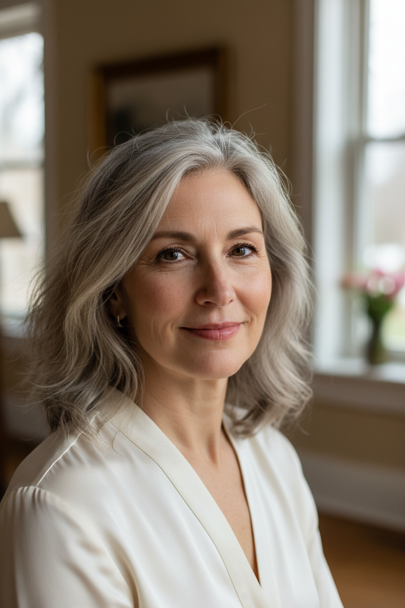 Realistic woman portrait late 50s